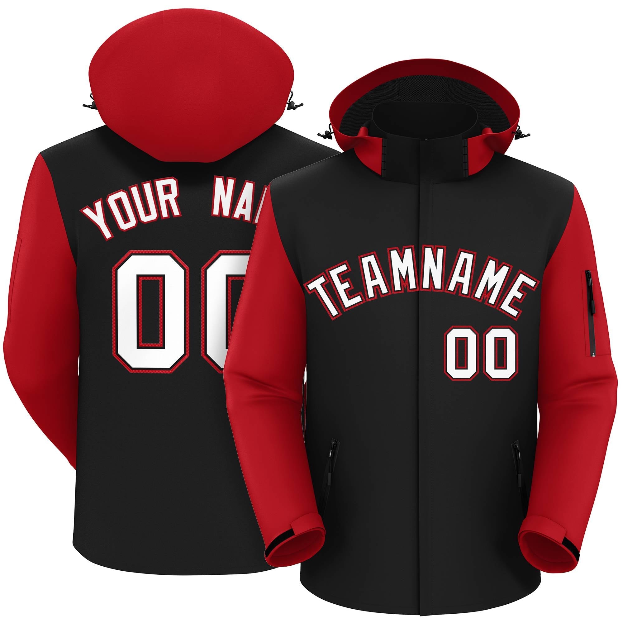 Custom Black Red-White Raglan Sleeves Waterproof Jacket