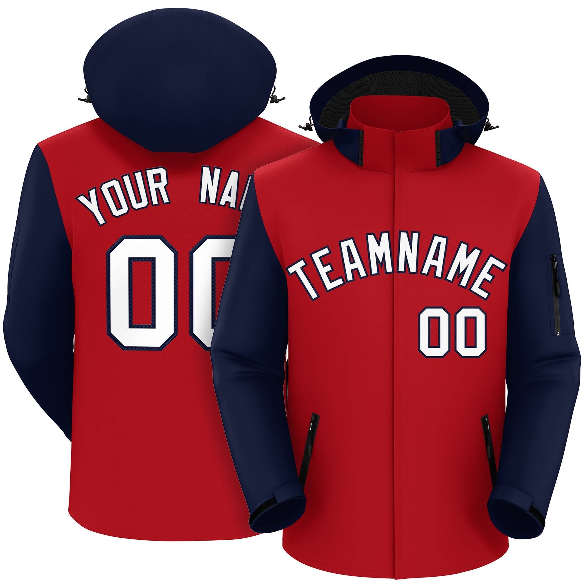 Custom Red Navy-White Raglan Sleeves Waterproof Jacket