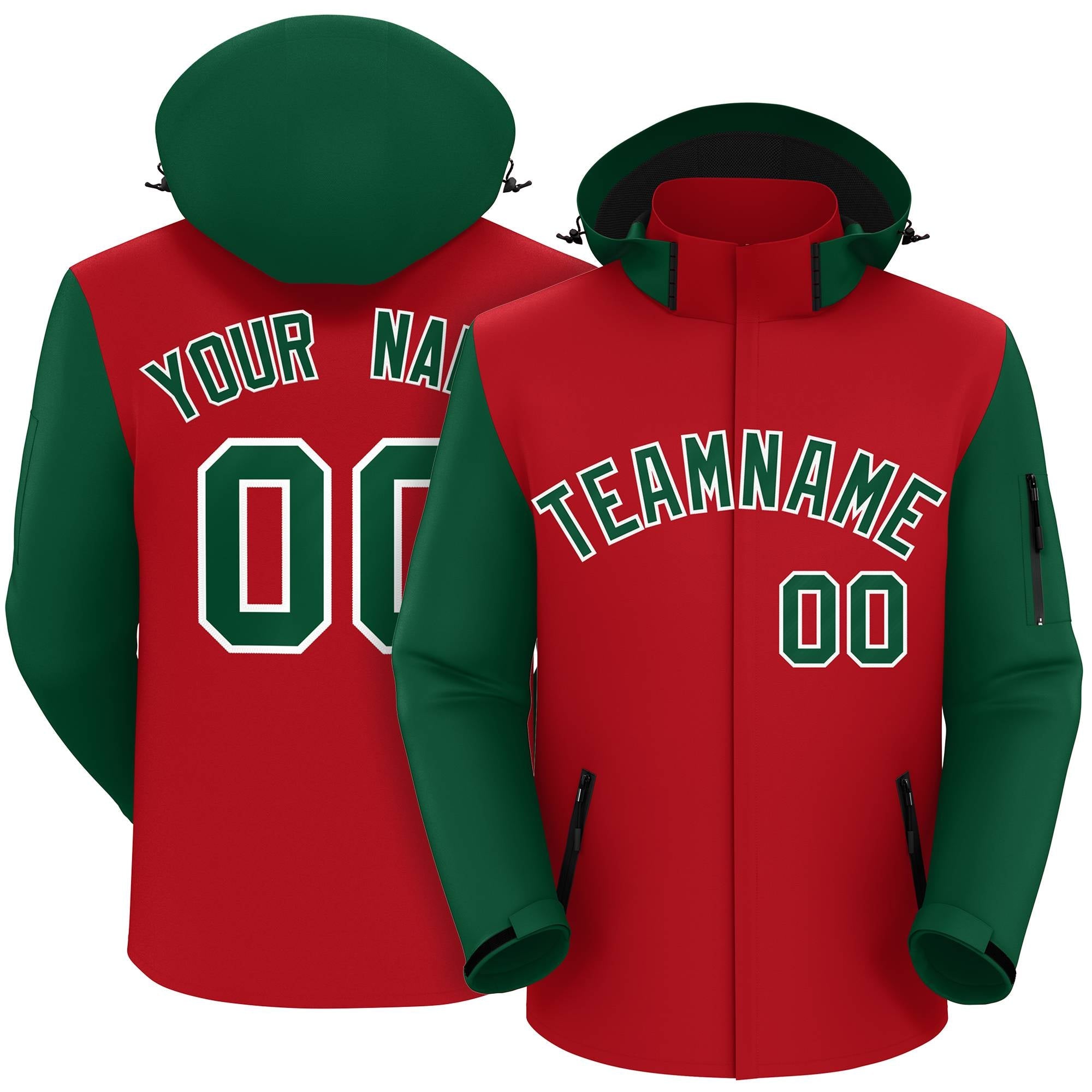 Custom Red Green-White Raglan Sleeves Waterproof Jacket