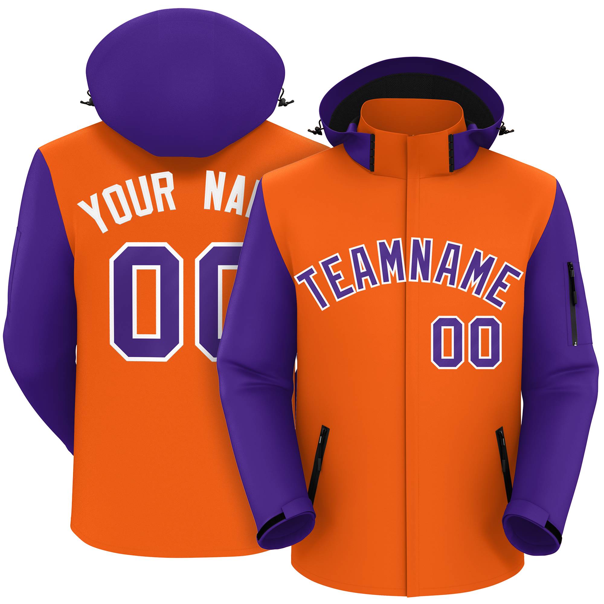 Custom Orange Purple-White Raglan Sleeves Waterproof Jacket