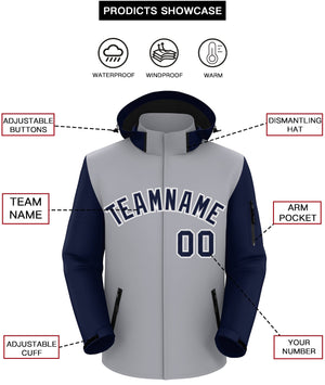 Custom Gray Navy-White Raglan Sleeves Waterproof Jacket