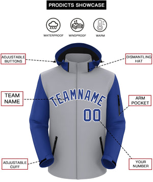 Custom Gray Royal-White Raglan Sleeves Waterproof Jacket