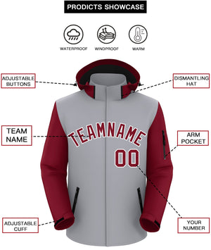 Custom Gray Crimson-White Raglan Sleeves Waterproof Jacket