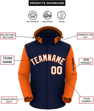 Custom Navy Orange-White Raglan Sleeves Waterproof Jacket