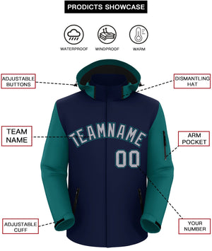 Custom Navy Teal-Gray Raglan Sleeves Waterproof Jacket