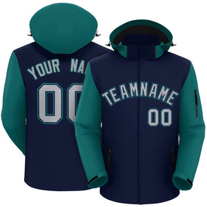 Custom Navy Teal-Gray Raglan Sleeves Waterproof Jacket