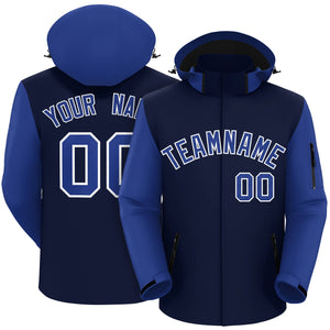 Custom Navy Royal-White Raglan Sleeves Waterproof Jacket