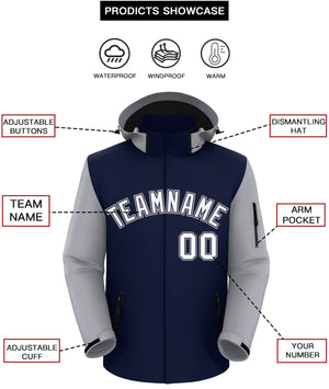 Custom Navy Gray-White Raglan Sleeves Waterproof Jacket