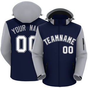 Custom Navy Gray-White Raglan Sleeves Waterproof Jacket