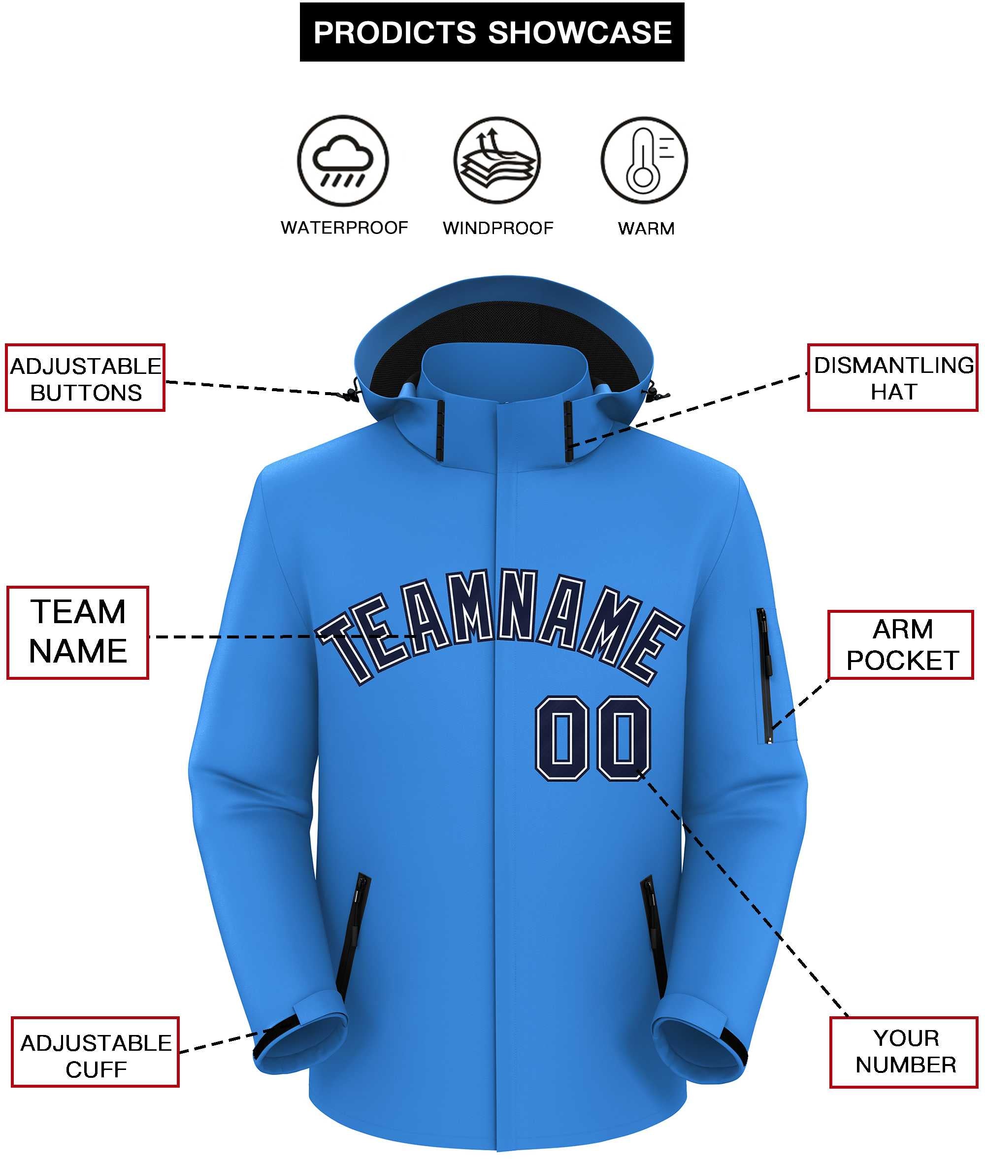 Custom Powder Blue Navy-Navy Classic Style Waterproof Jacket