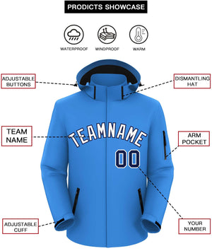 Custom Powder Blue White-Navy Classic Style Waterproof Jacket