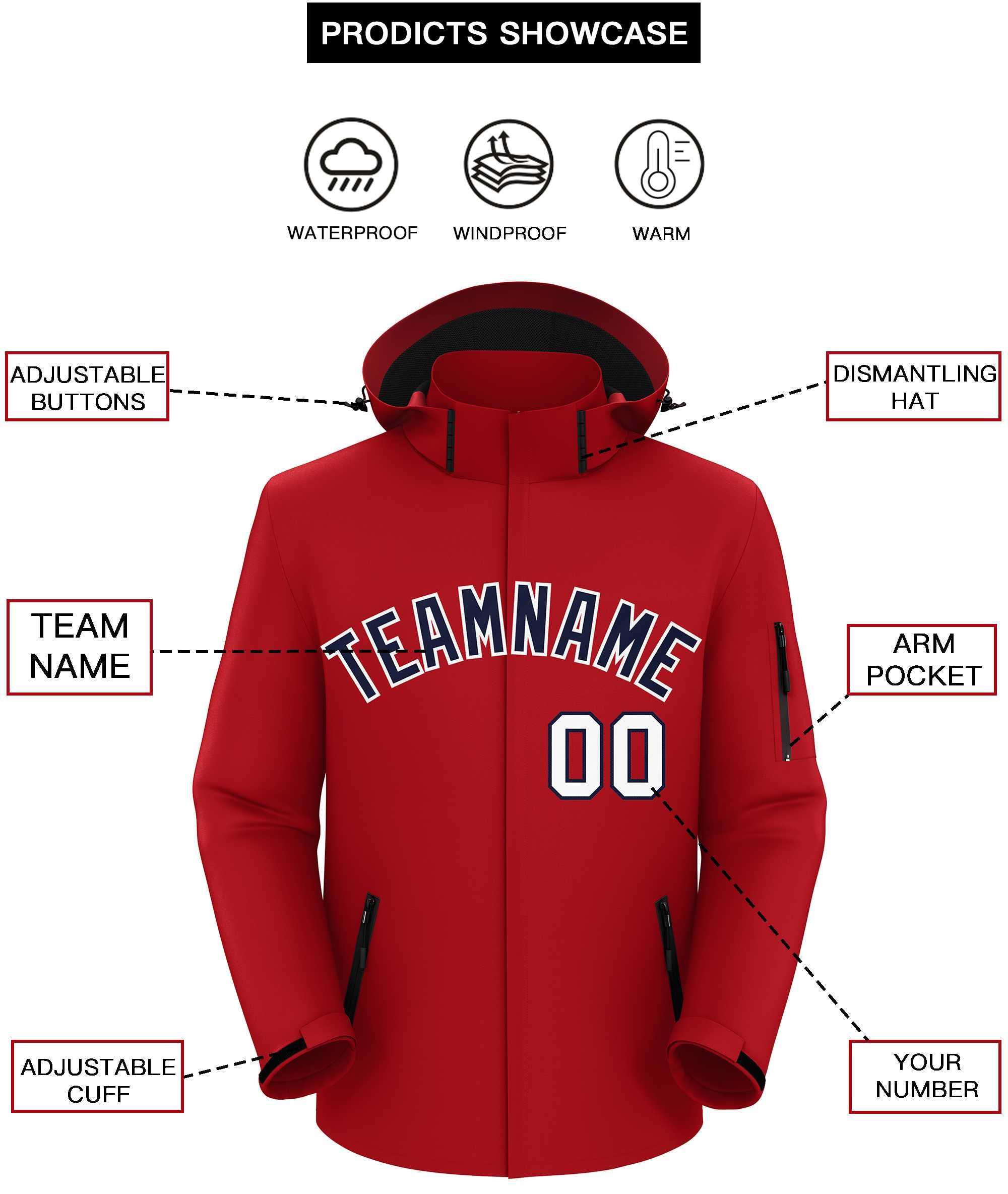 Custom Red Navy-White Classic Style Waterproof Jacket