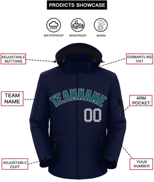 Custom Navy Teal-Gray Classic Style Waterproof Jacket