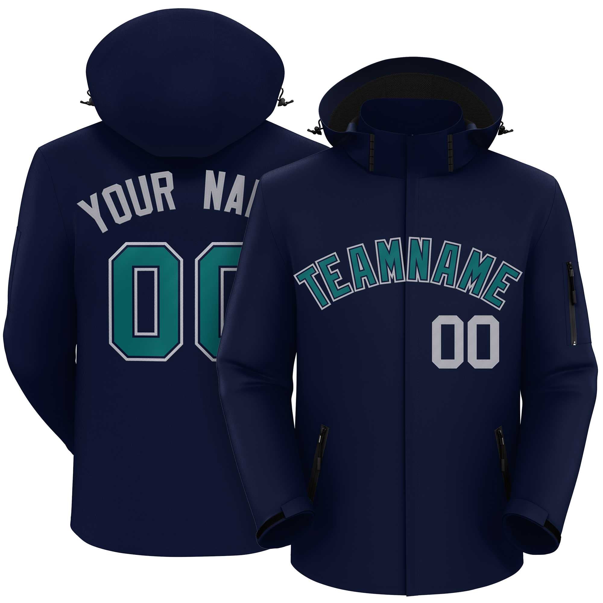 Custom Navy Teal-Gray Classic Style Waterproof Jacket