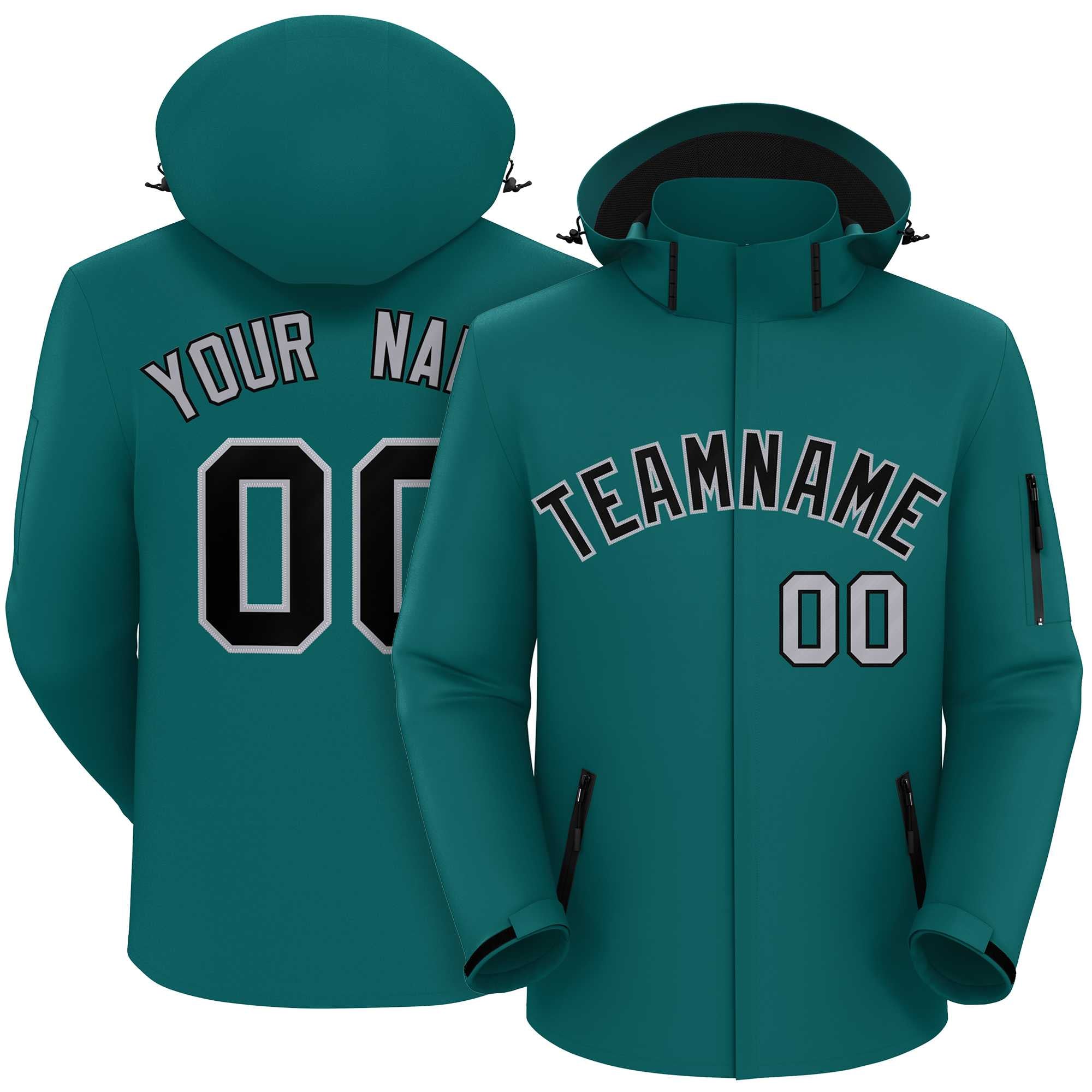 Custom Teal Black-Gray Classic Style Waterproof Jacket