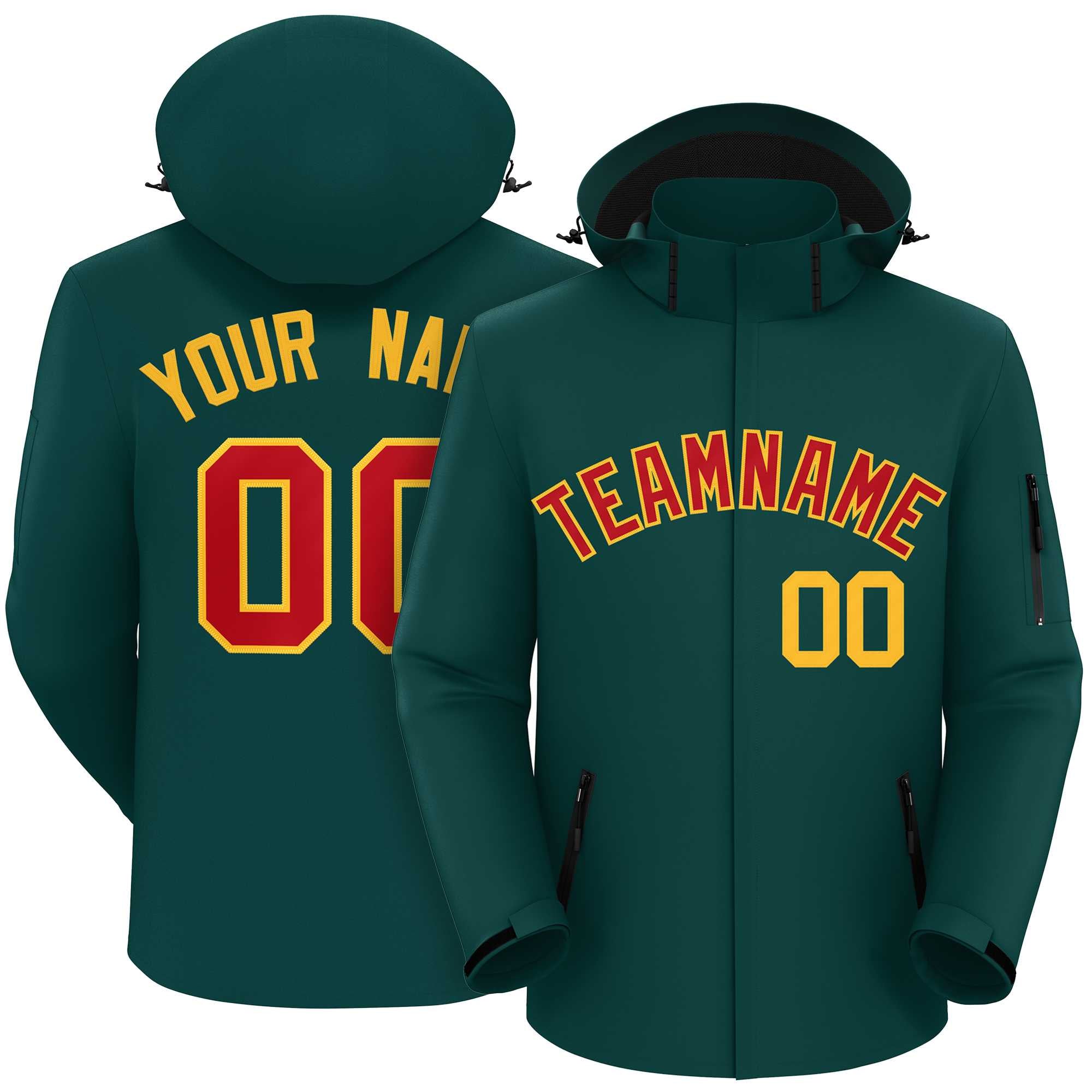 Custom Midnight Green Red-Gold Classic Style Waterproof Jacket