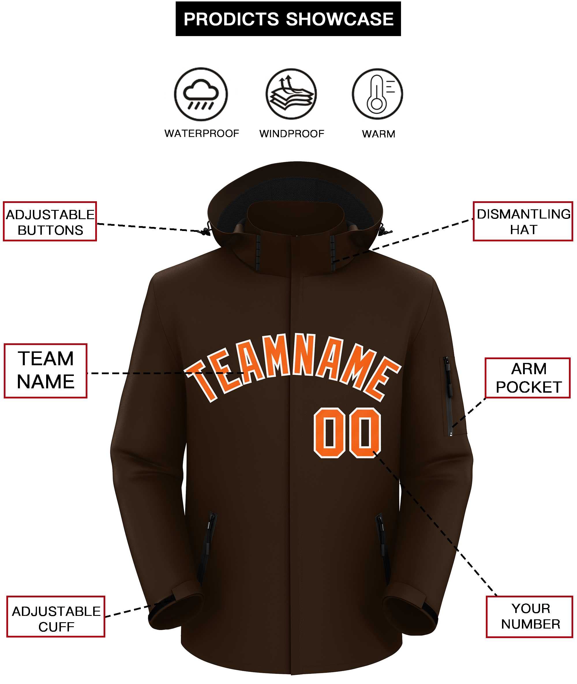 Custom Brown Orange-White Classic Style Waterproof Jacket