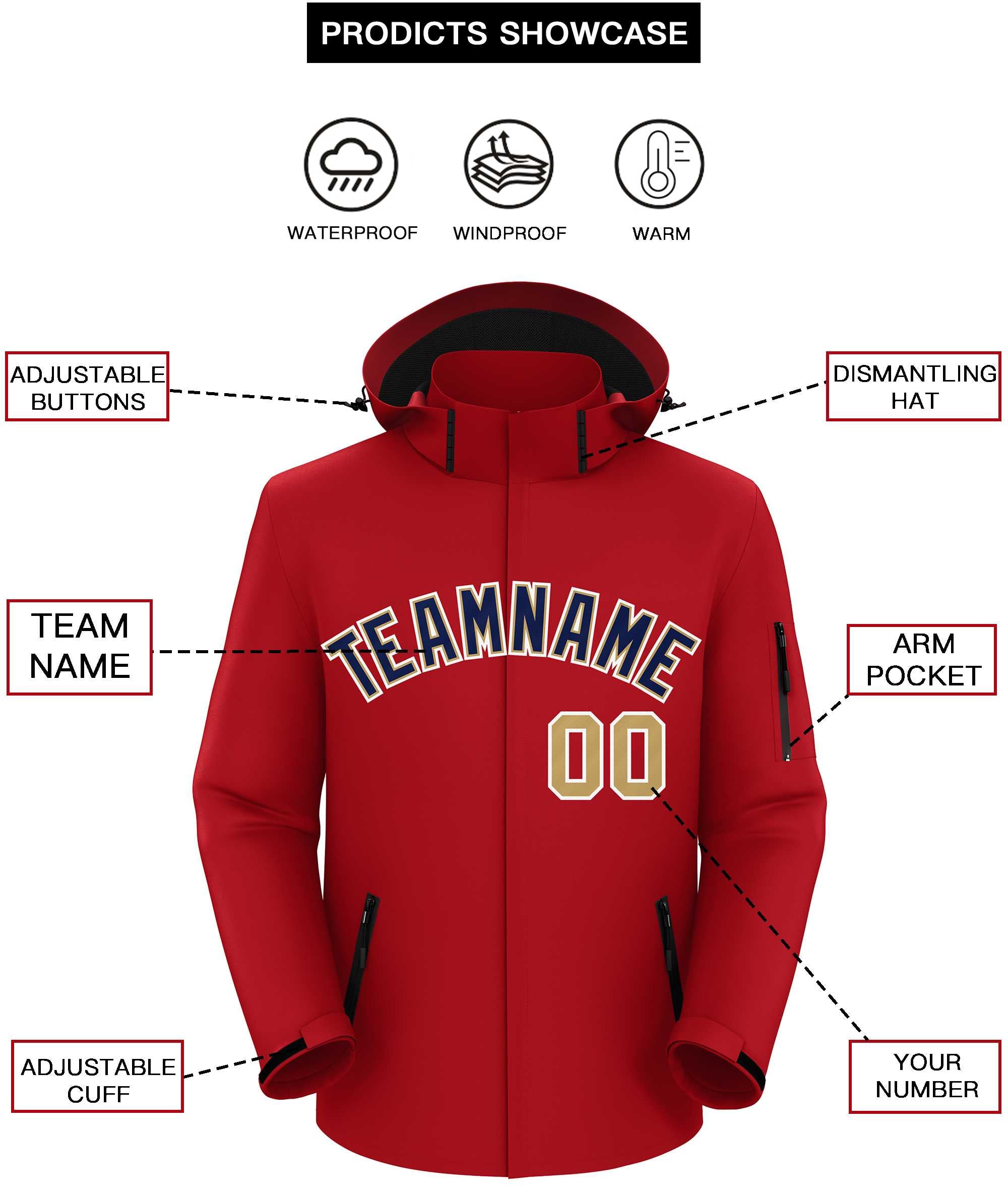 Custom Red Navy-White Classic Style Waterproof Jacket