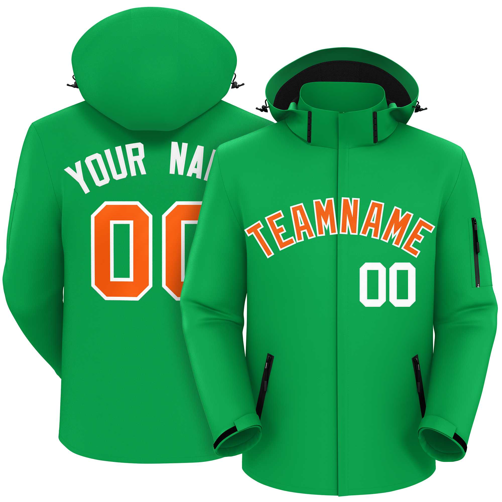 Custom Kelly Green Orange-White Classic Style Waterproof Jacket