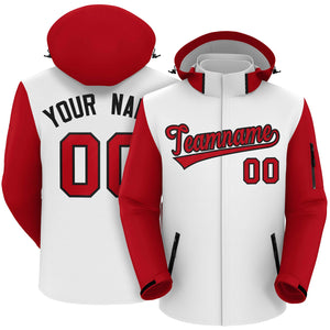 Veste imperméable personnalisée à manches raglan blanc rouge-noir