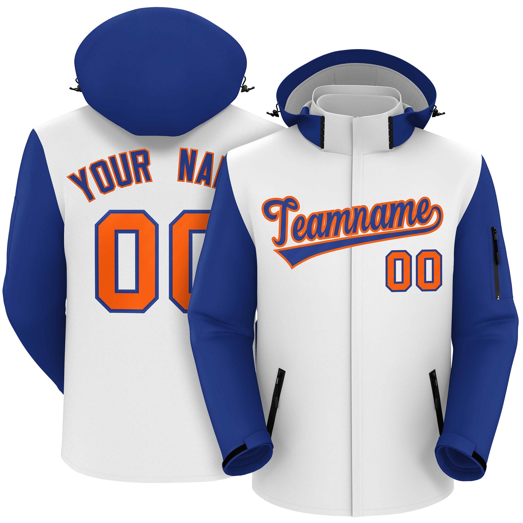 Custom White Royal-Orange Raglan Sleeves Waterproof Jacket