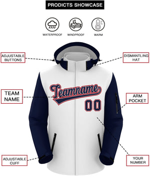 Custom White Navy-Red Raglan Sleeves Waterproof Jacket