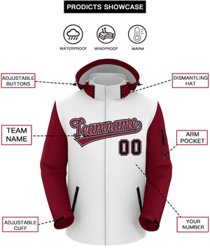 Custom White Crimson-Black Raglan Sleeves Waterproof Jacket