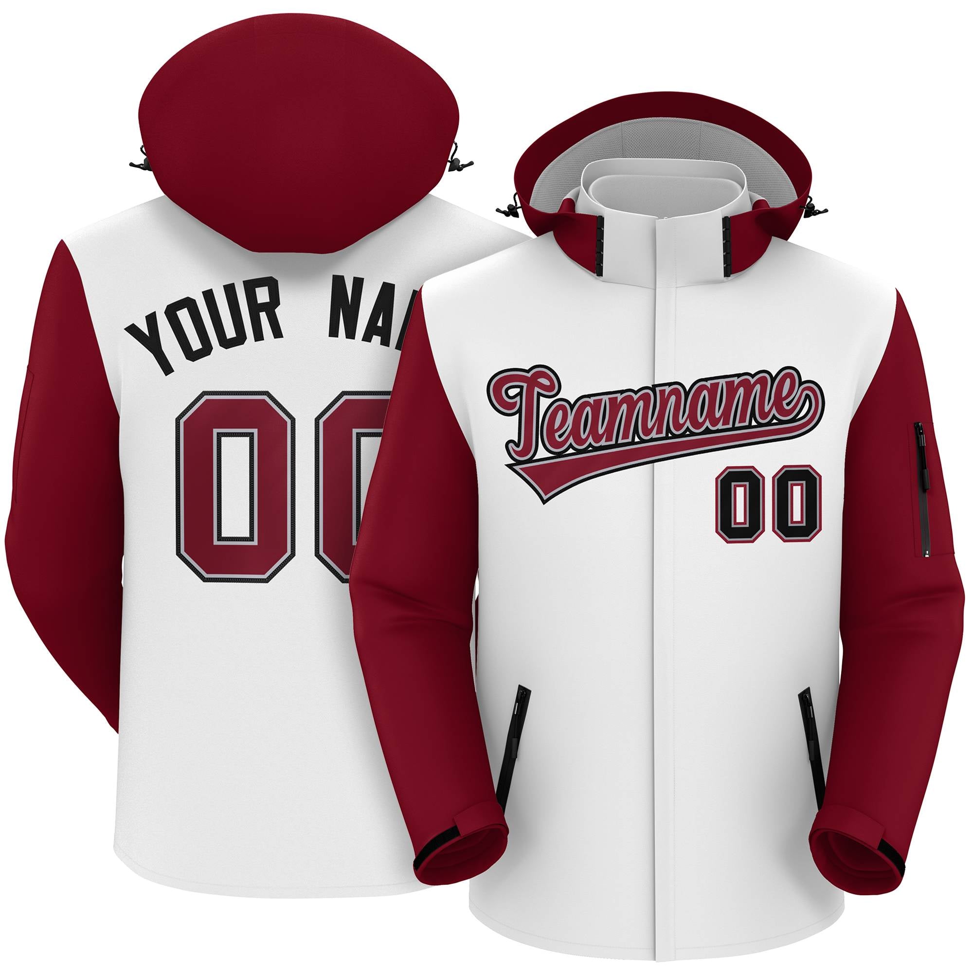 Custom White Crimson-Black Raglan Sleeves Waterproof Jacket