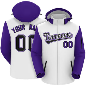 Custom White Purple-Black Raglan Sleeves Waterproof Jacket