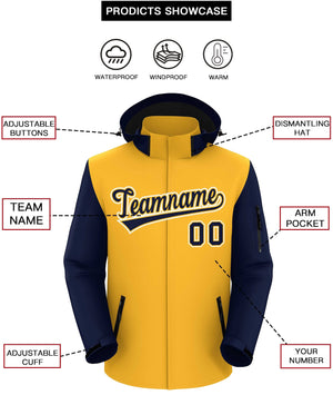 Custom Gold Navy-White Raglan Sleeves Waterproof Jacket