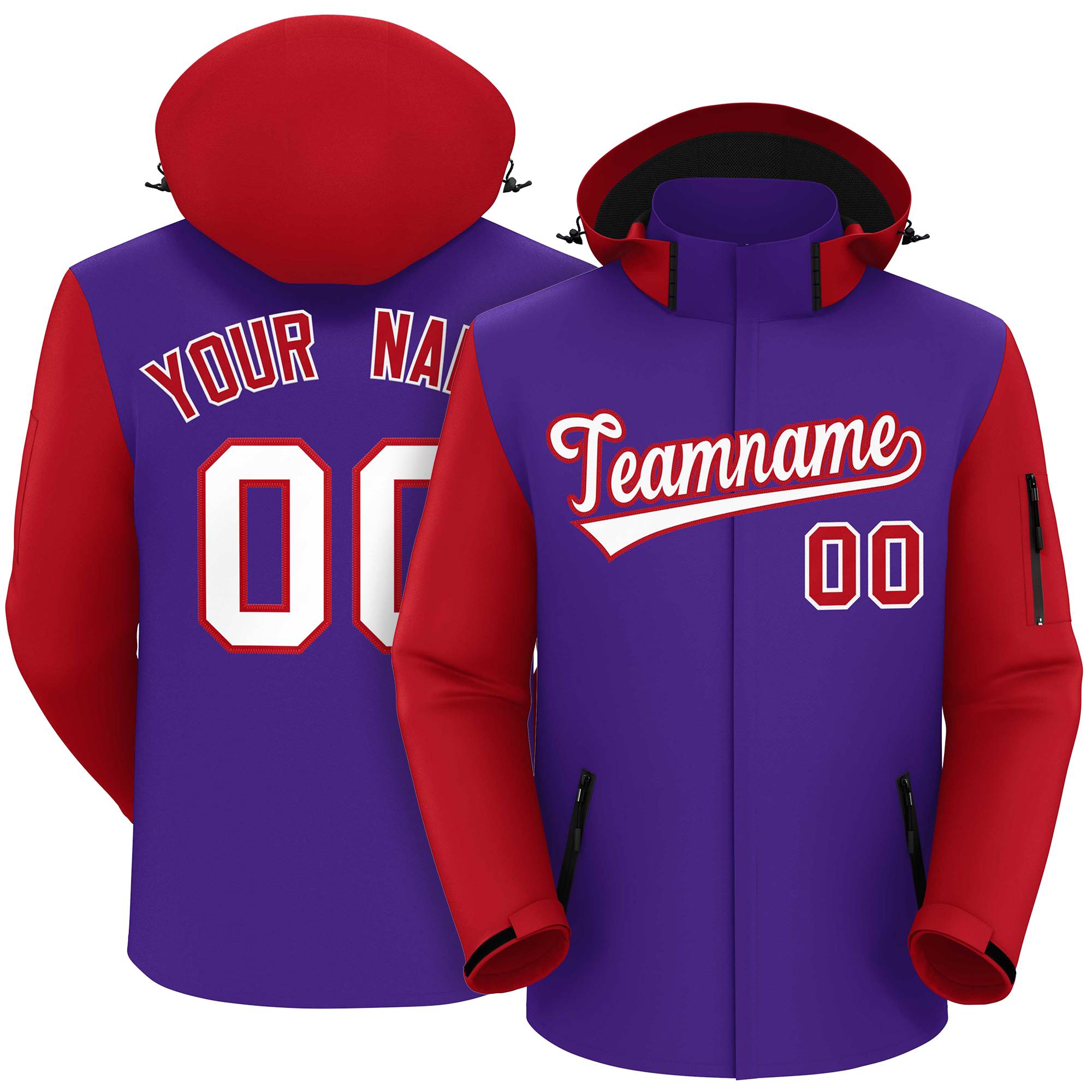 Custom Purple Red-White Raglan Sleeves Waterproof Jacket