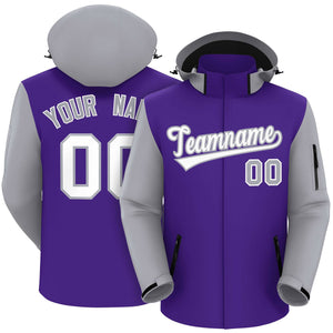 Custom Purple Gray-White Raglan Sleeves Waterproof Jacket