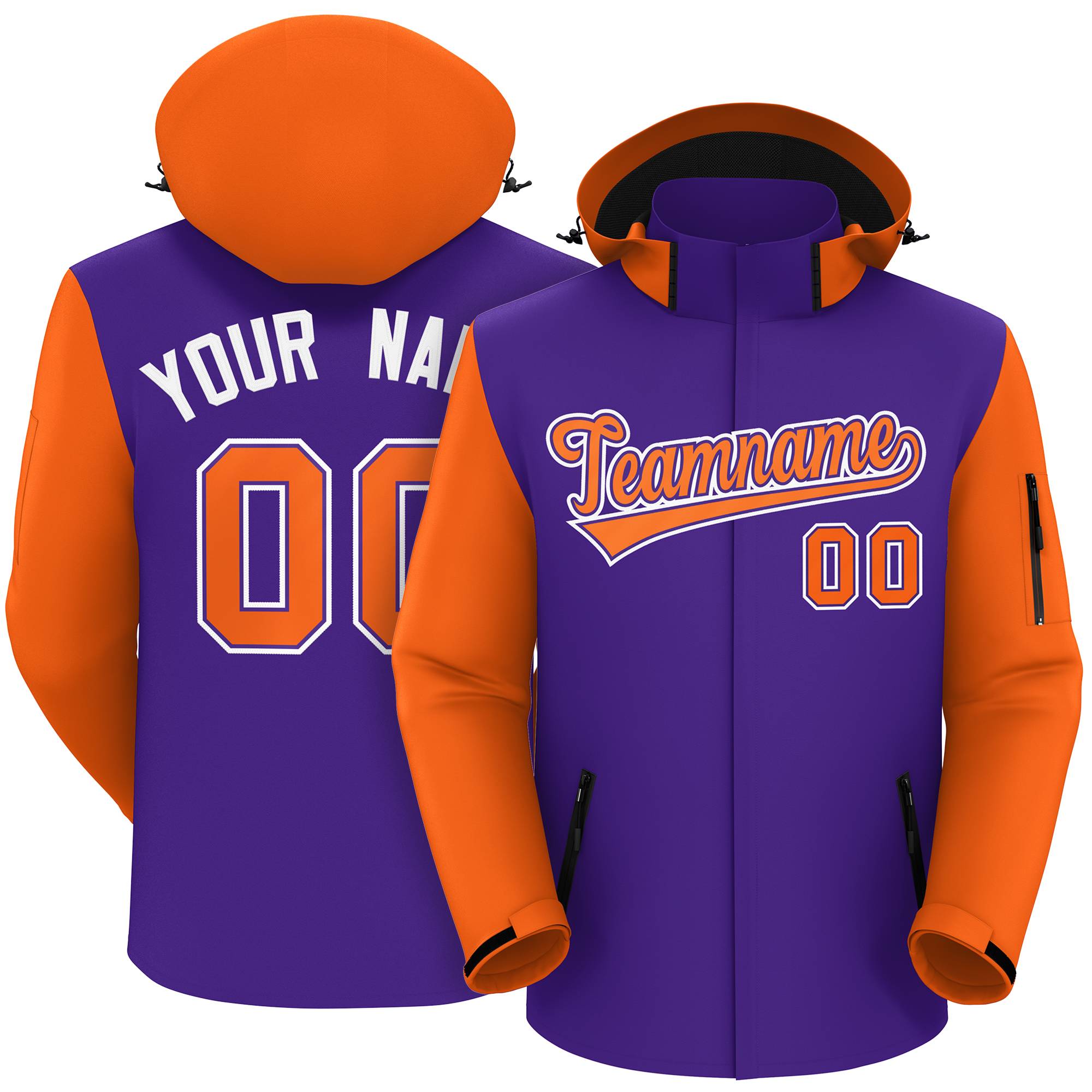 Custom Purple Orange-White Raglan Sleeves Waterproof Jacket