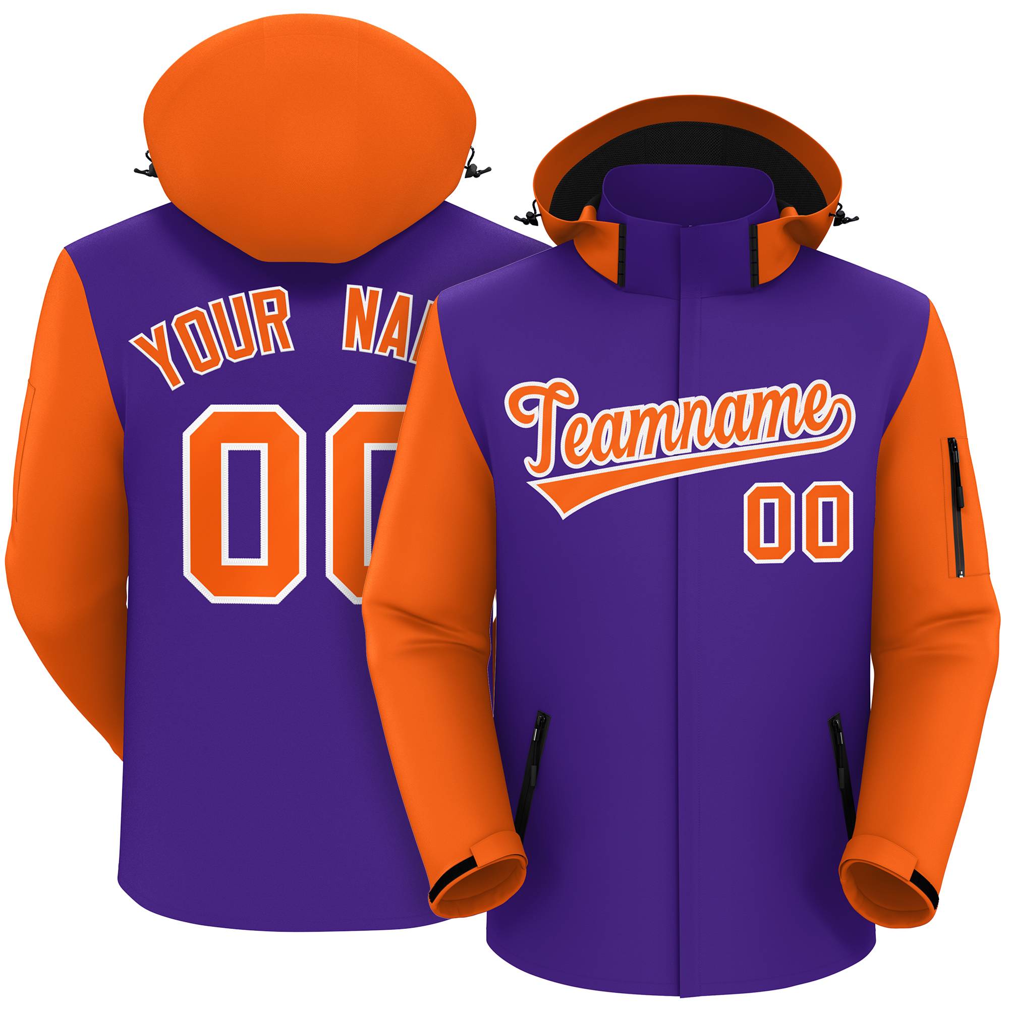 Custom Purple Orange-White Raglan Sleeves Waterproof Jacket