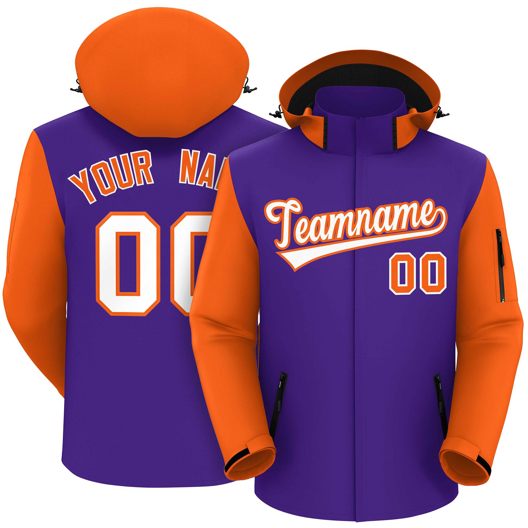 Custom Purple Orange-White Raglan Sleeves Waterproof Jacket