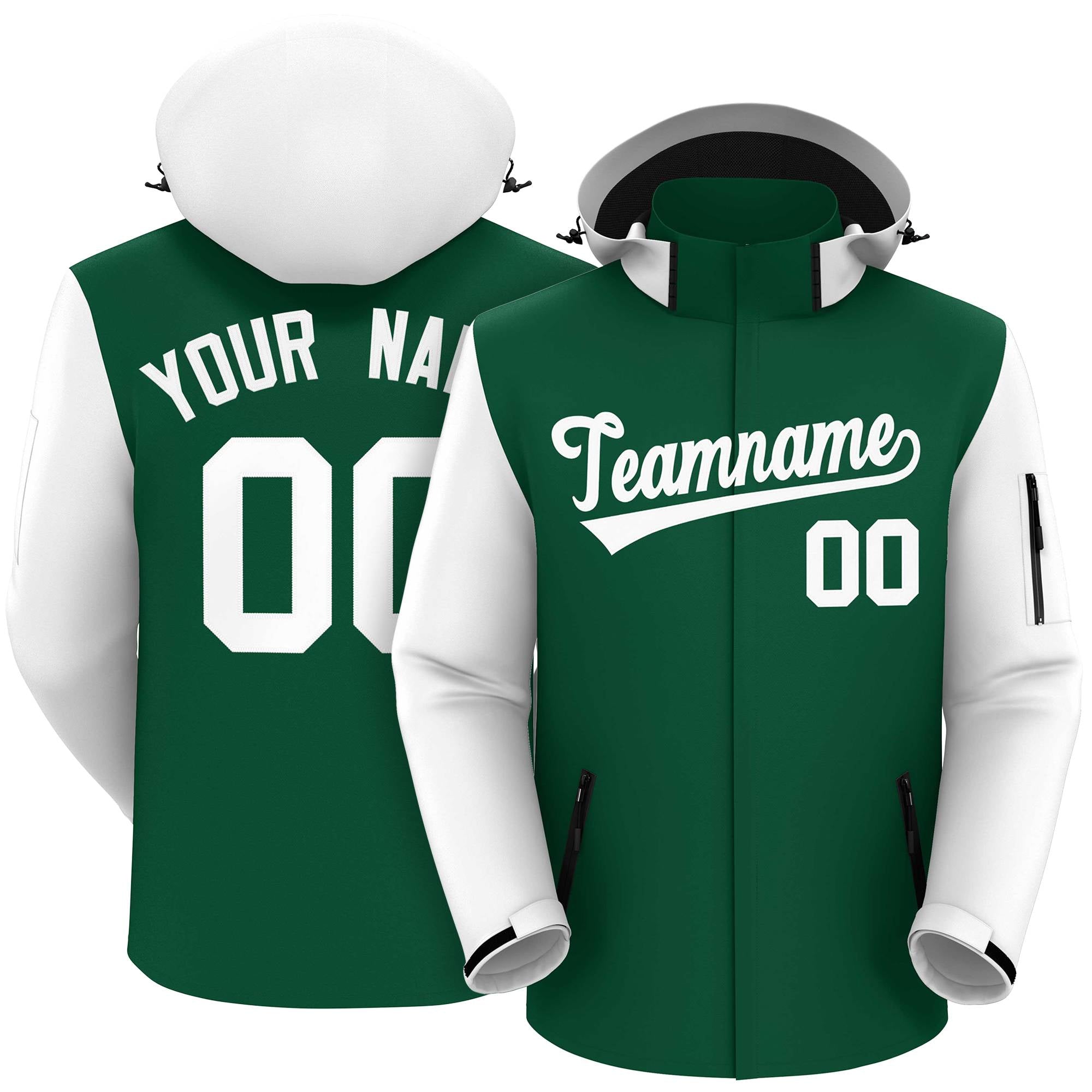 Veste imperméable personnalisée vert blanc - manches raglan