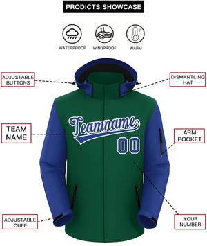 Custom Green Royal-White Raglan Sleeves Waterproof Jacket