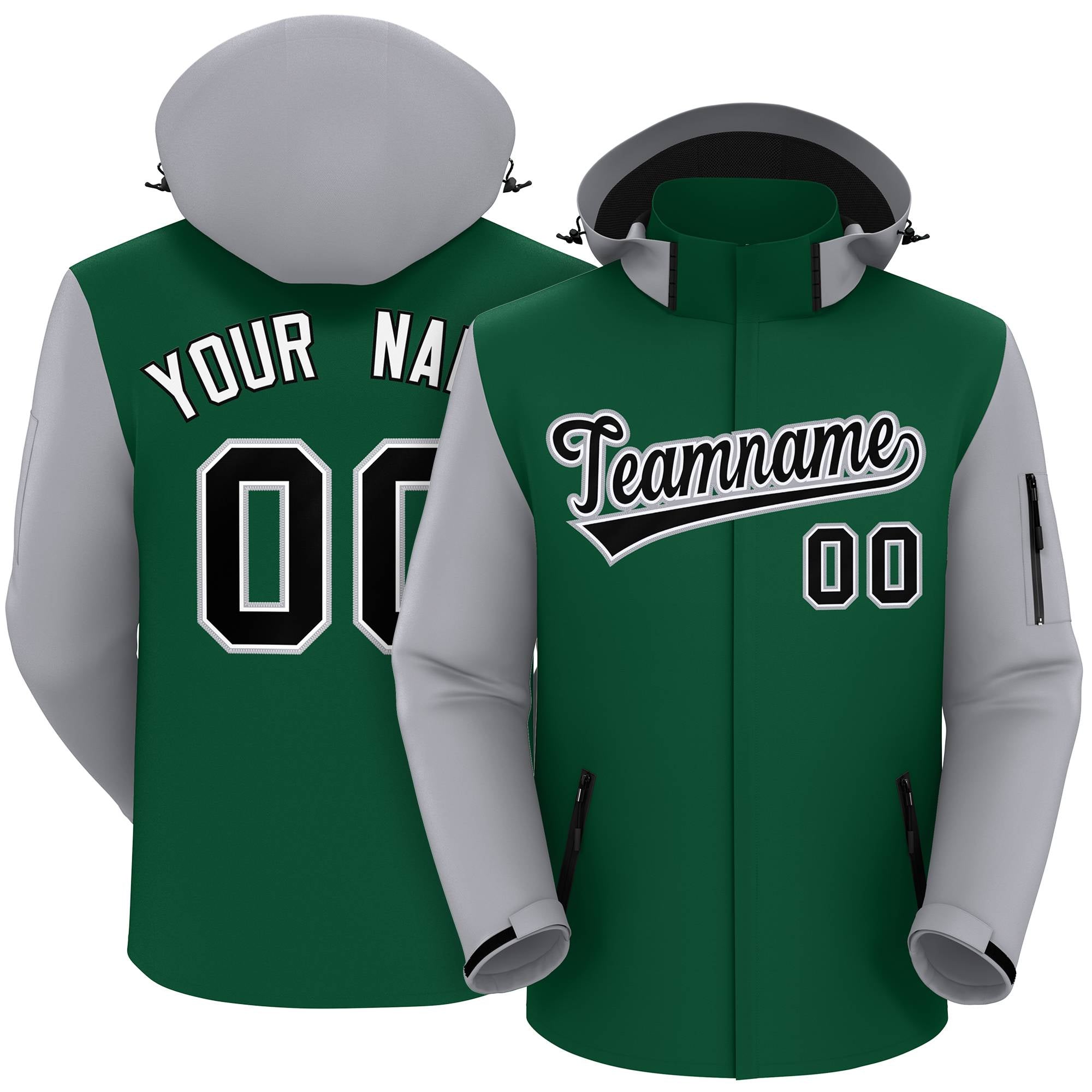 Custom Green Gray-Black Raglan Sleeves Waterproof Jacket