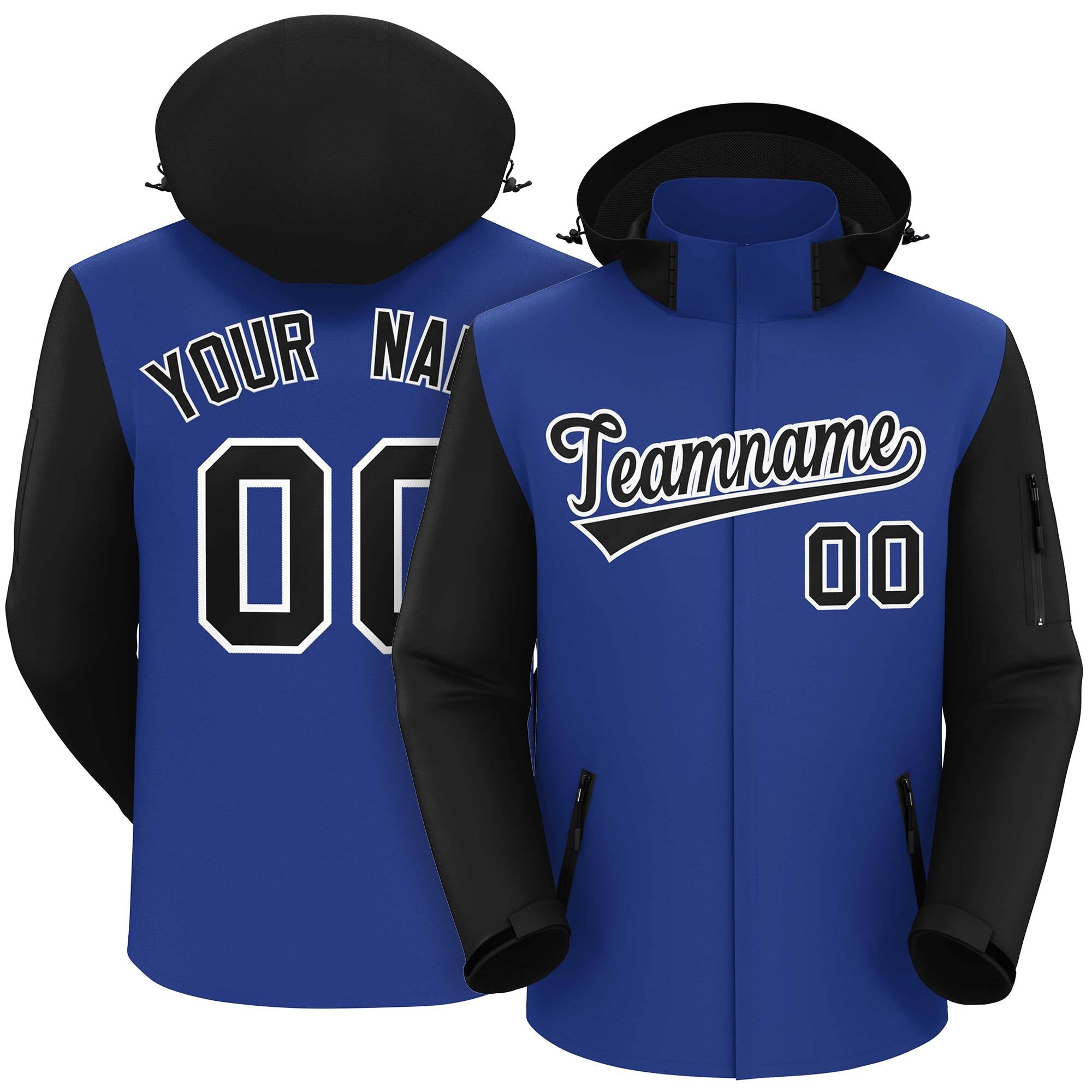 Custom Royal Black-White Raglan Sleeves Waterproof Jacket