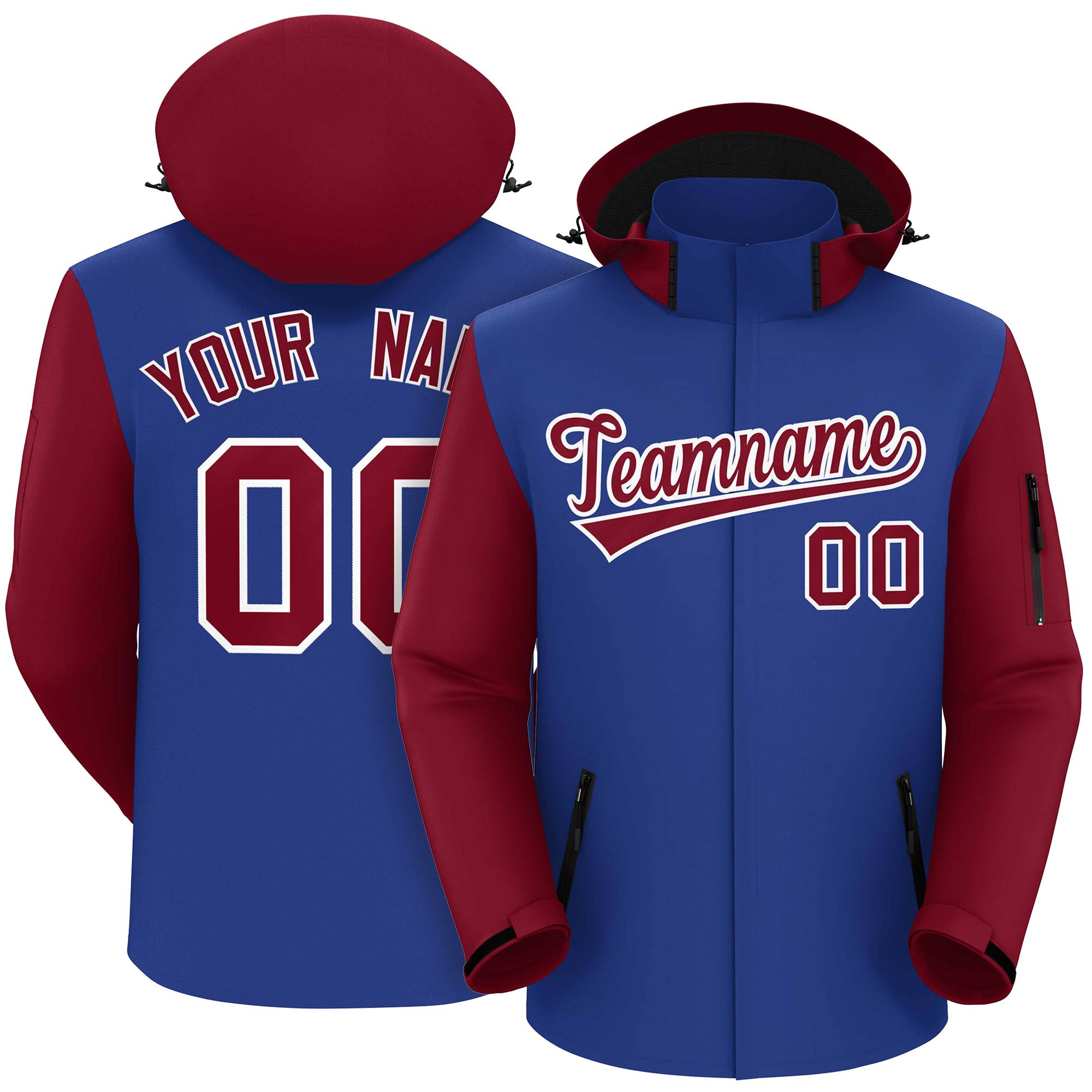 Custom Royal Crimson-White Raglan Sleeves Waterproof Jacket