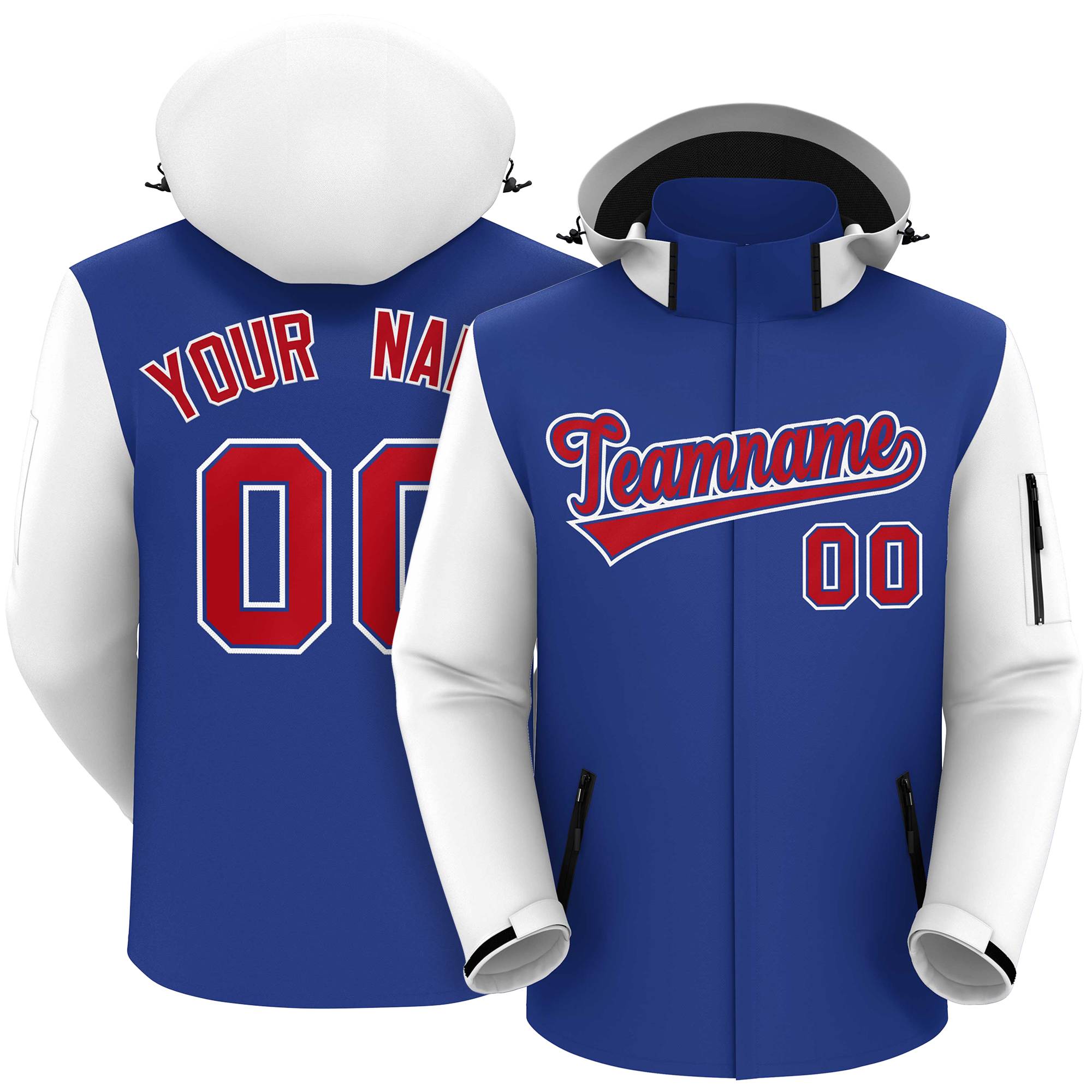 Custom Royal White-Red Raglan Sleeves Waterproof Jacket