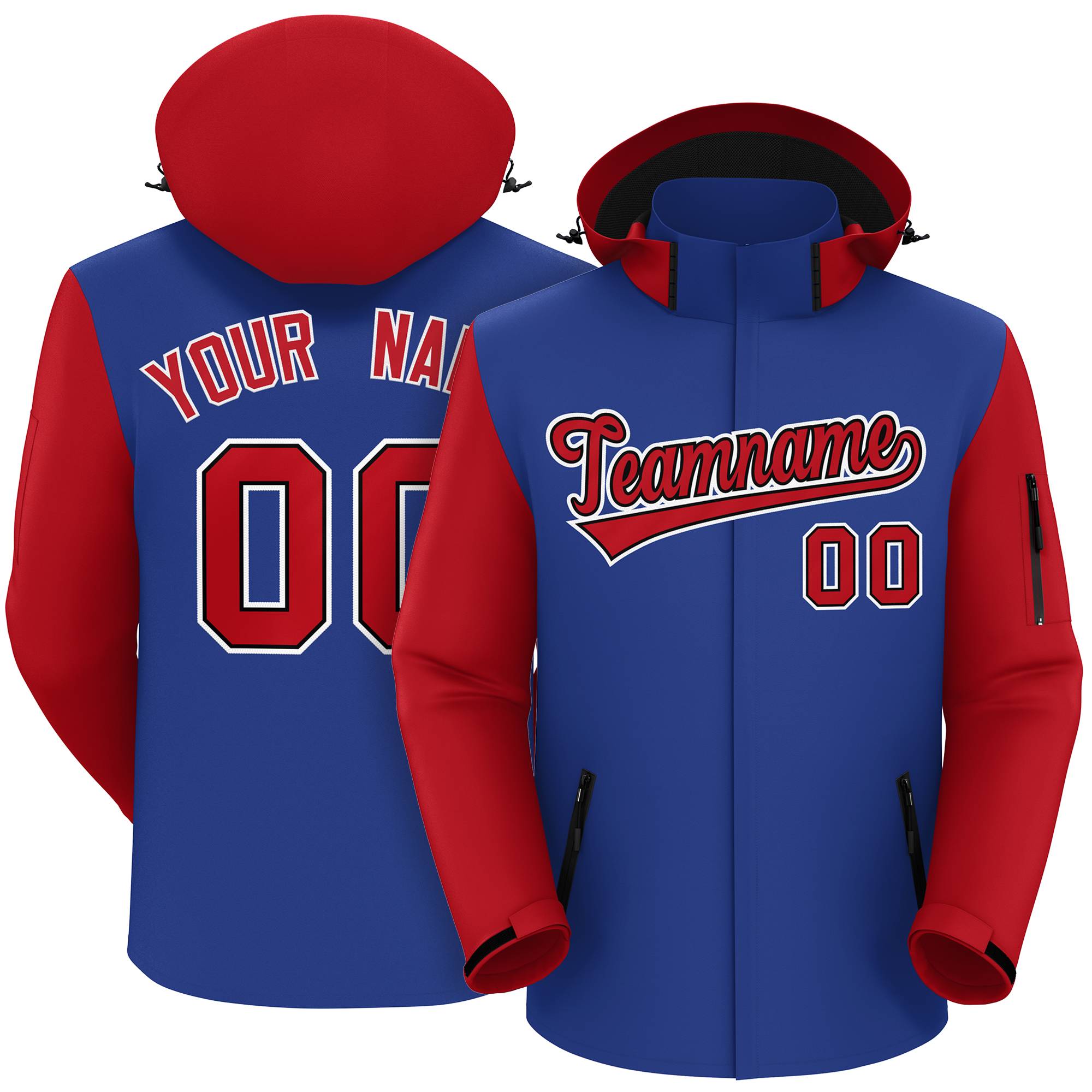 Custom Royal Red-White Raglan Sleeves Waterproof Jacket