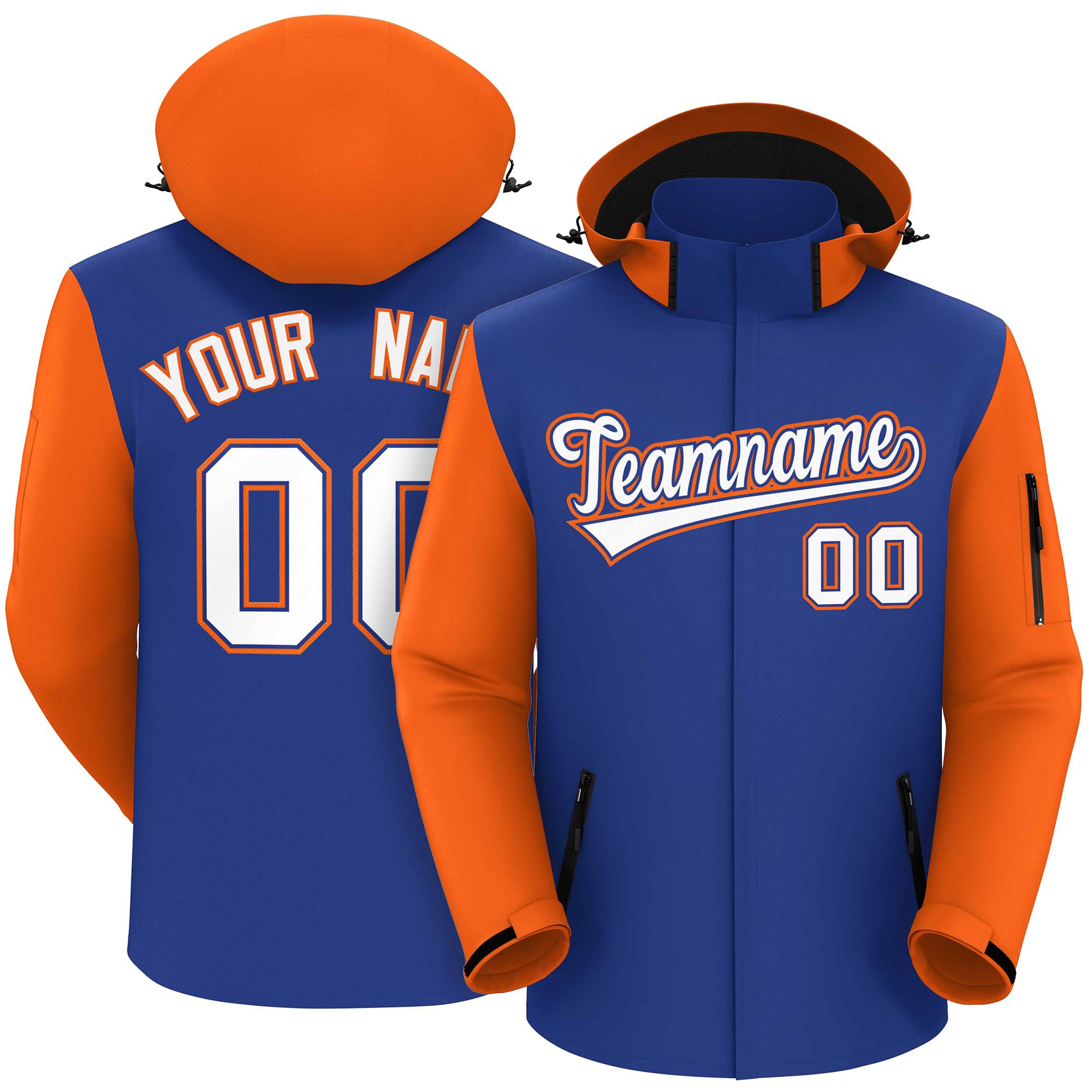 Veste imperméable à manches raglan Royal Orange-Blanc personnalisée