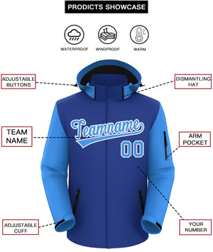 Custom Royal Powder Blue-White Raglan Sleeves Waterproof Jacket