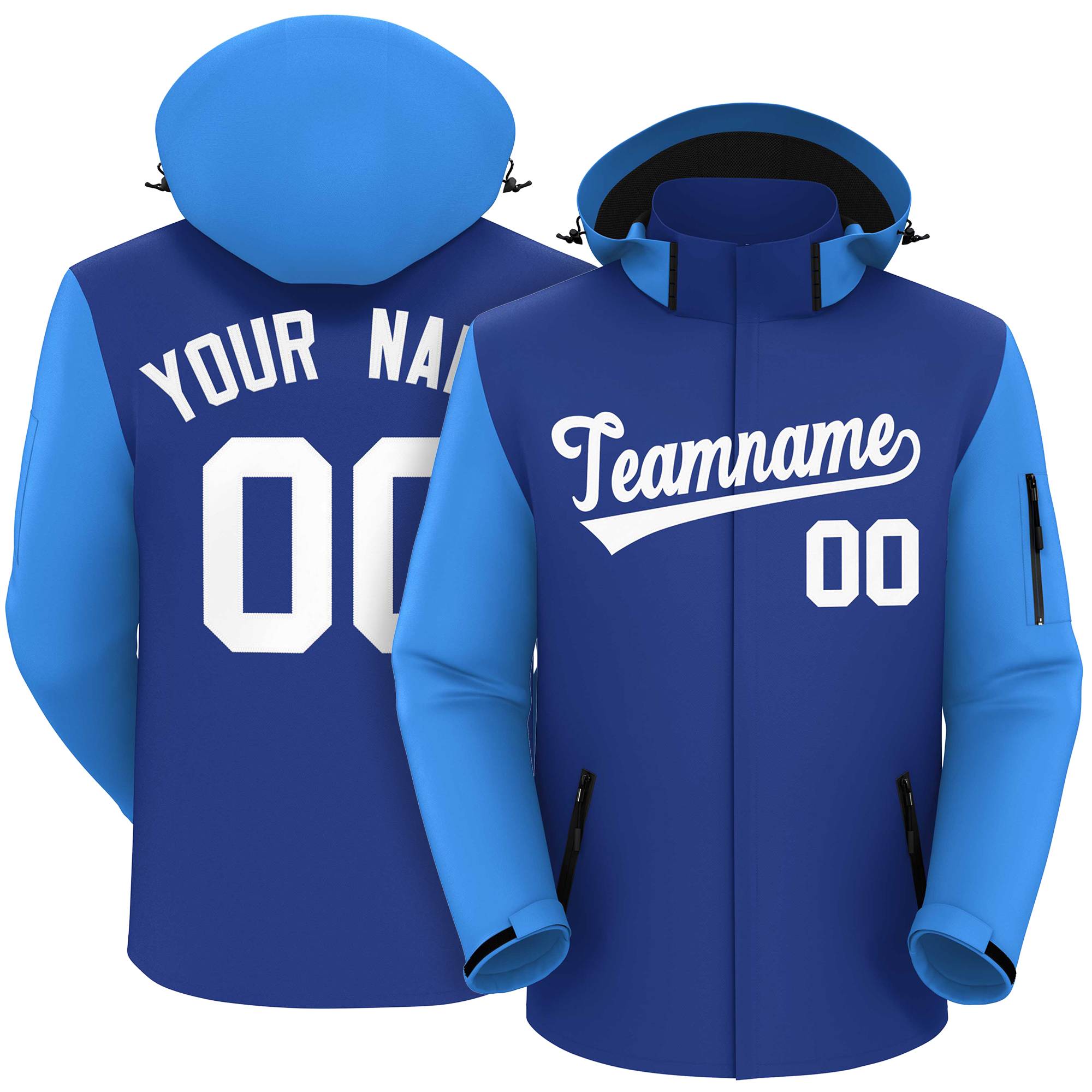 Custom Royal Powder Blue-White Raglan Sleeves Waterproof Jacket