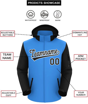 Custom Powder Blue Black-White Raglan Sleeves Waterproof Jacket