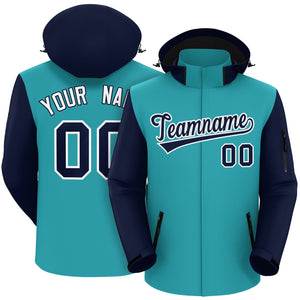 Custom Aqua Navy-White Raglan Sleeves Waterproof Jacket