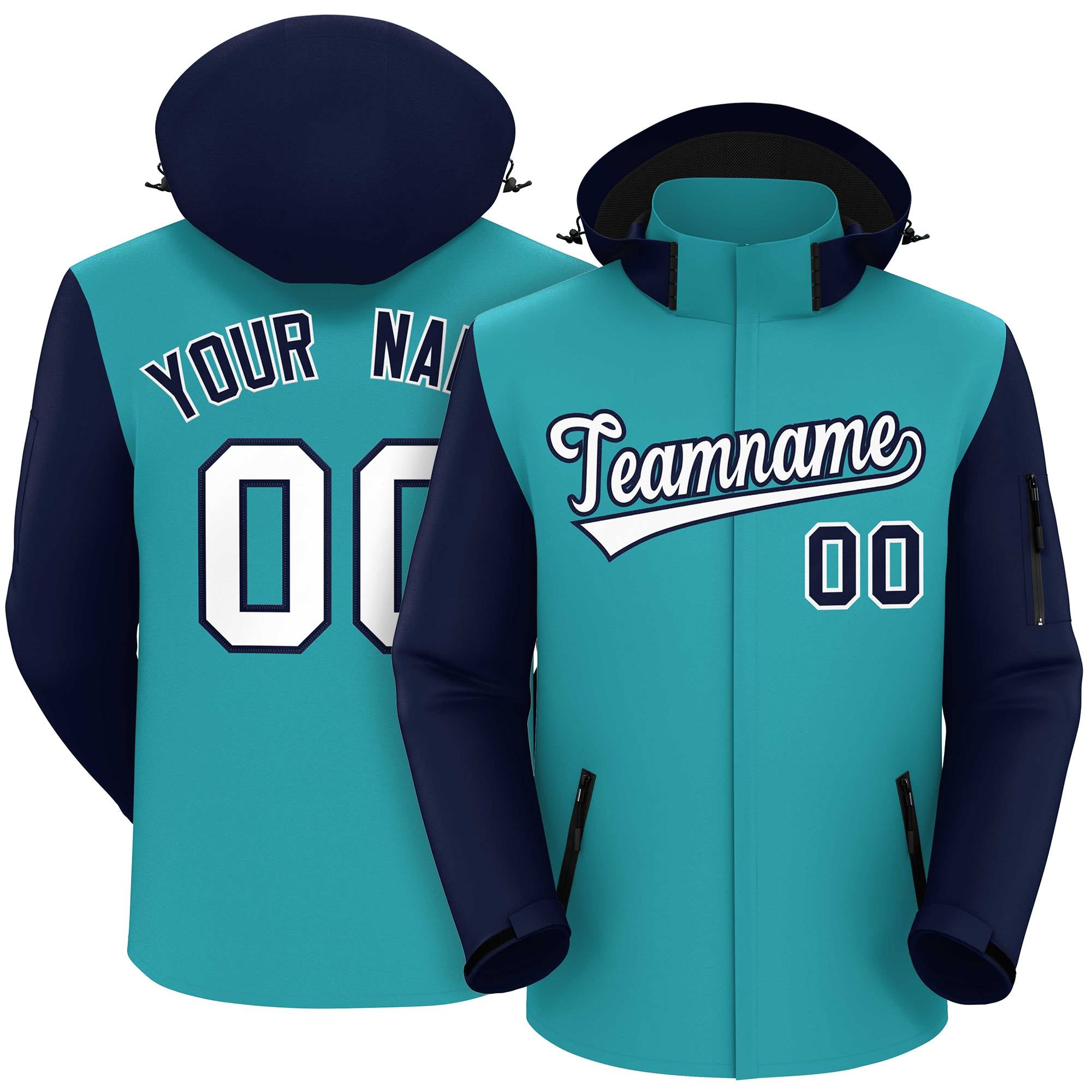 Veste imperméable à manches raglan personnalisée Aqua Navy-White