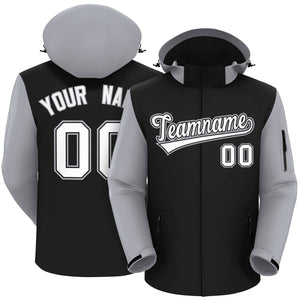 Custom Black Gray-White Raglan Sleeves Waterproof Jacket