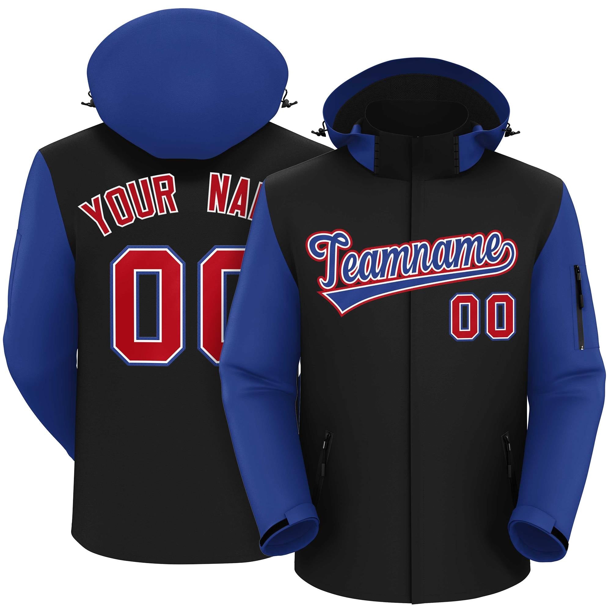 Custom Black Royal-Red Raglan Sleeves Waterproof Jacket